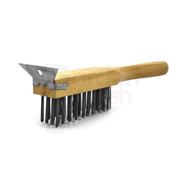 Gordon Brush 4x11 Row 0.014" CS Wire Wood Handle w Scraper Heavy Duty Scratch Brush 484CSCG